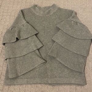 Gray Ruffle Sleeve Sweater